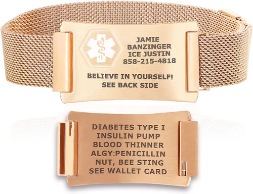Divoti Custom Engraved Medical Alert Bracelets Stainless SteelPVD Medical Bracelet Medical ID Bracelet wMesh Loop Magnetic Closure fit up to 85