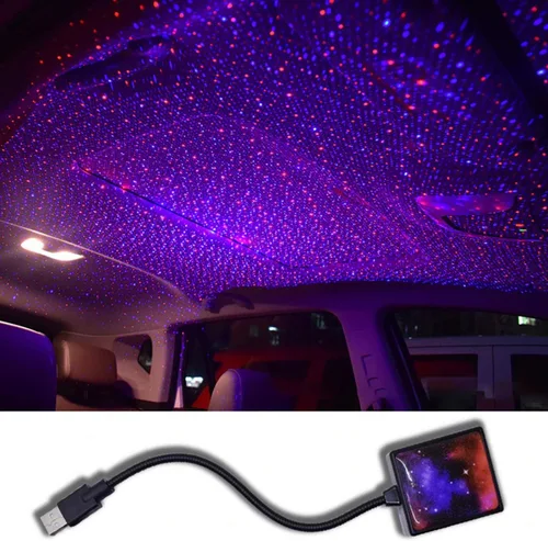 Vista 12 de SOCAL-LED LIGHTING Luz de noche USB para coche, proyector de estrellas azul y morado, luces LED decorativas románticas para techo y techo