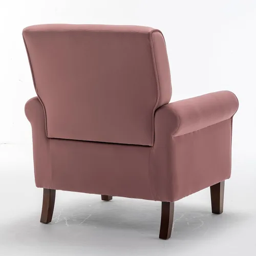 Vista 81 de Sillón clásico con marco de madera de abedul y cómodos reposabrazos enrollados, sillones para sala de estar, dormitorio y decoración de oficina