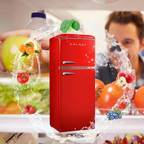 Vista 5 de Galanz GLR46TRDER - Refrigerador compacto retro con congelador, mini refrigerador con puerta doble, termostato mecánico ajustable, 4.6 pies cúbicos