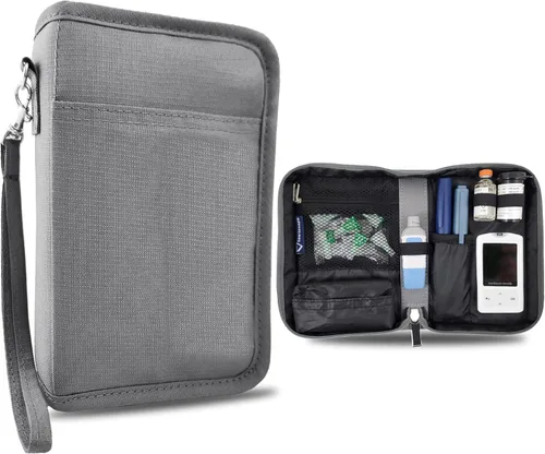 Estuche de suministros para diabetes - Estuche de almacenamiento portátil y organizador medidor de glucosa, insulina y accesorios - Compacto, Gris