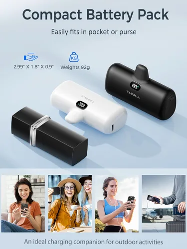 Vista 8 de Taegila Paquete de 2 cargadores de teléfono portátiles para iPhone 17, cargador de batería USB C de 5000 mAh con cable integrado y pantalla LCD