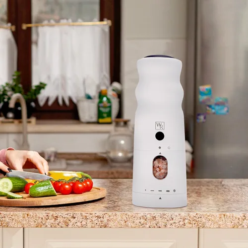 Vista 5 de WHITE RAIN - Molinillo de sal con luces LED y grosor ajustable, molinillo de sal recargable de aluminio recargable, resistente, eléctrico