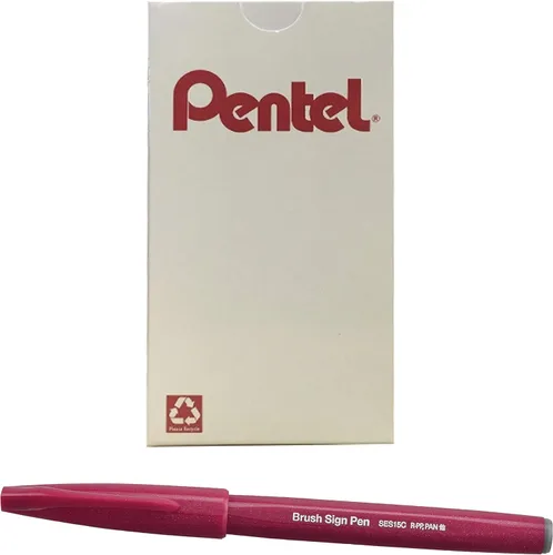 Vista 5 de Bolígrafo con punta de pincel Pentel, tinta ocre. Caja de 12 (SES15 C-Y), Azul