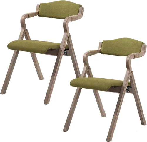 Vista 13 de 2-Pack Folding Chairs with Cushion, Farmhouse Folding Dining Chairs, Linen Padded Foldable Chairs for Dining Room, Parties, Office(Beige)