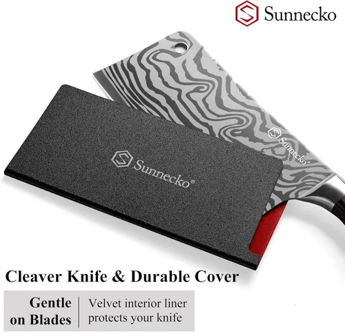 Vista 4 de Sunnecko Cuchillo de carnicero de 7 pulgadas, cuchillo chino de acero inoxidable de alto carbono con mango de madera, cuchilla afilada para carne