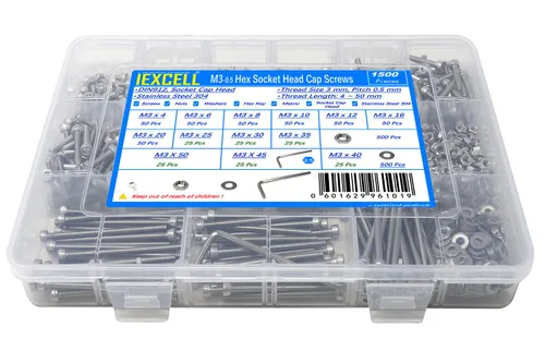 Vista 24 de iexcell Kit de tornillos de cabeza hexagonal de acero inoxidable 304, 100 unidades M2 x 0.157 in, paso de rosca de 0.016 in