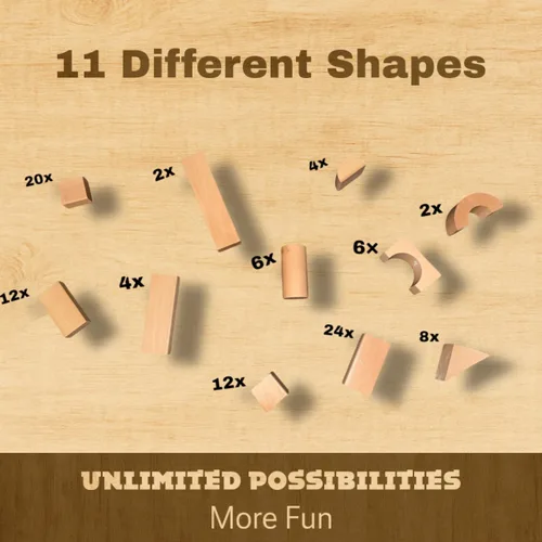 Vista 4 de MOD Complete Juego de bloques de construcción de madera de 100 piezas, incluye tapa clasificadora de formas resistente y cubo de almacenamiento