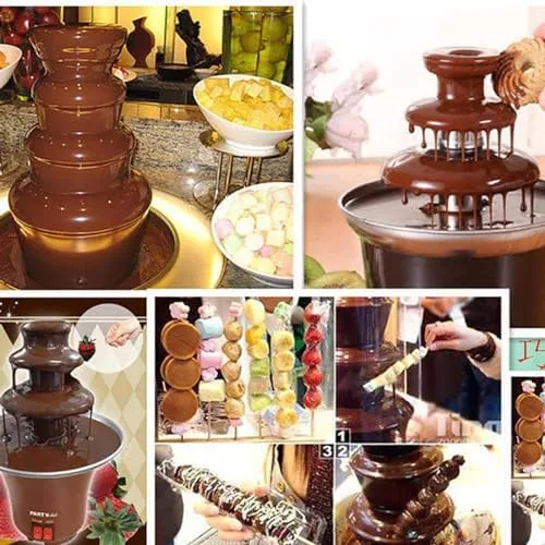 Vista 2 de Chocolate Fountain Machine - 4-Tier Dessert Fountain with Clear Acrylic Dust Cover & Temperature Control, Perfect for Parties, Weddings, Buffets &