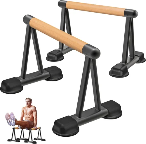 Vista 9 de Dolibest Push Up Bar, 12'' High Parallettes Bars with Wooden Handles, Stable and Comfortable Calisthenics Equipment, Suitable for Handstand, L-Sit