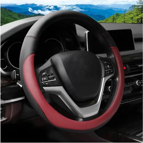 Vista 8 de Funda para volante de automóvil, 14.5-15 pulgadas, protector de cuero antideslizante para volante de vehículo, suave y transpirable, accesorios