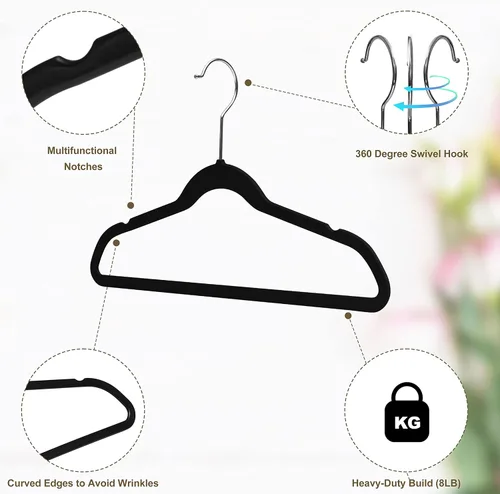 Vista 5 de Perchas de plástico para niños de calidad, paquete de 30, sin terciopelo, no aterciopeladas, delgadas, compactas, con gancho giratorio para camisas
