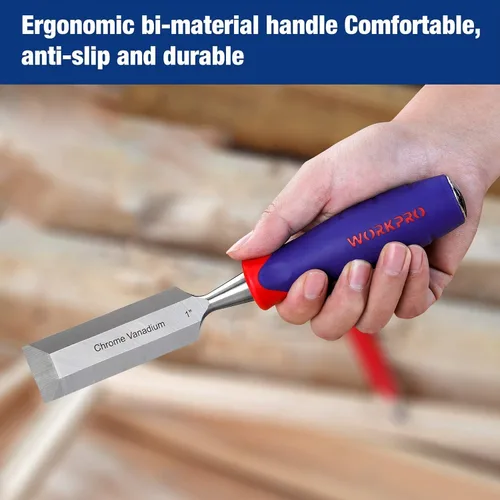 Vista 3 de WORKPRO W043007 Cincel para madera, hoja ancha de 1 pulgada, construcción de acero al cromo-vanadio (paquete individual)