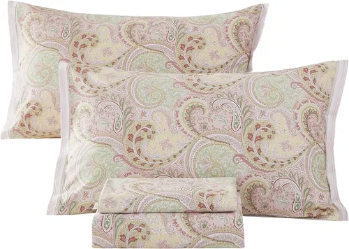 Vista 10 de ABREEZE Juego de sábanas de lujo 100% algodón natural puro, juego de ropa de cama de 4 piezas con estampado de cachemira dorada, calidad de hotel