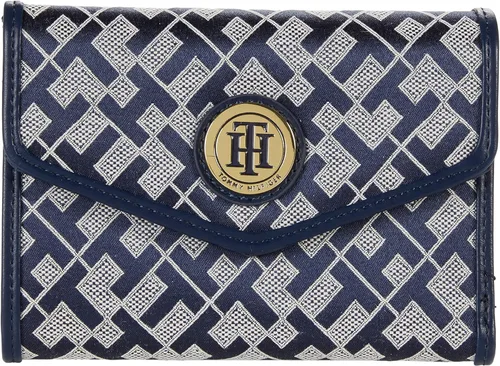 Tommy Hilfiger - Cartera de bolsillo tamaño grande mediano diseño de jacquard geométrico azul talla única