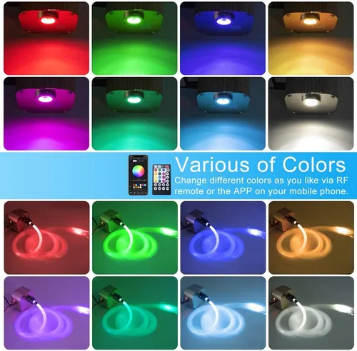 Vista 2 de Kit de proyección de luces de estrellas en el techo, de fibra óptica con Bluetooth de 16 W, control remoto/App LED RGBW