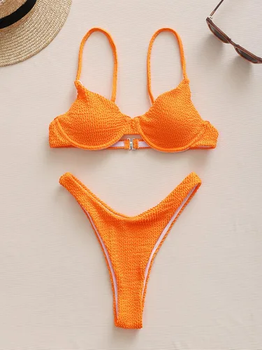 Vista 4 de QWINEER Conjunto de bikini de corte alto con aros para mujer, trajes de baño de 2 piezas