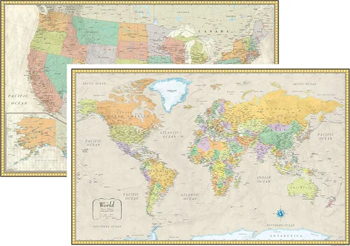 Set de mapas de Estados Unidos y planisferio para pared Rand McNally.
