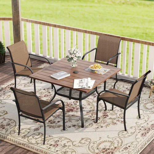 Vista 104 de VICLLAX Juego de comedor de patio de 7 piezas para 6, juego de muebles de exterior incluye mesa rectangular de 59 pulgadas para exteriores y 6