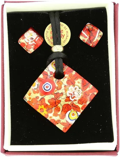 Vista 2 de GlassOfVenice - Juego de collar y pendientes de cristal de Murano con reflejos venecianos - oro rojo