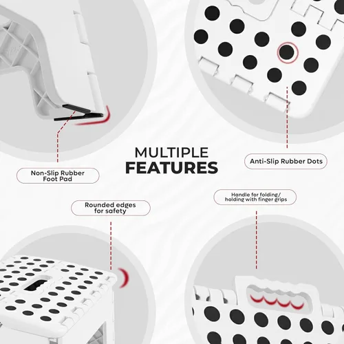 Vista 3 de Utopia Home Taburete plegable con asa, taburete plegable antideslizante de 9 pulgadas, soporta hasta 300 libras, taburete de plástico resistente