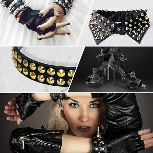 Vista 6 de uxcell 2 yardas cosidas en forma de cono de puntas, 12 filas de plástico con parte trasera plana, remaches punk, cinta para manualidades, bolsos