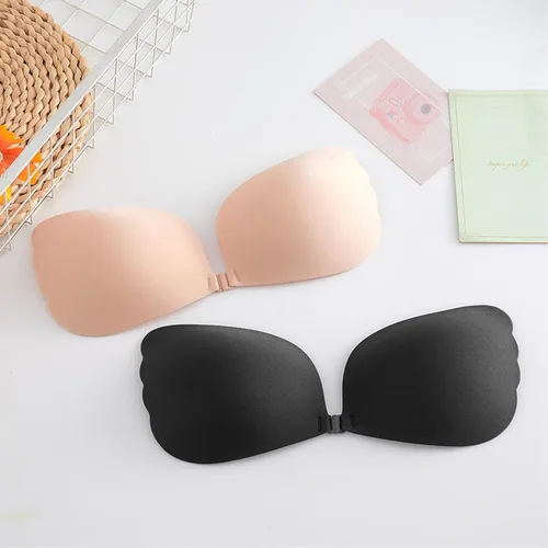 Vista 3 de Sujetadores adhesivos sin tirantes, 2 pares de brasier con realce invisible, brasier de levantamiento invisible sin espalda, brasier con realce