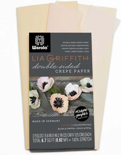 Vista 2 de Lia Griffith Rollo de doblez de papel crepé de doble cara, 6.7 pies cuadrados, rubor y gasa, pétalo y melocotón