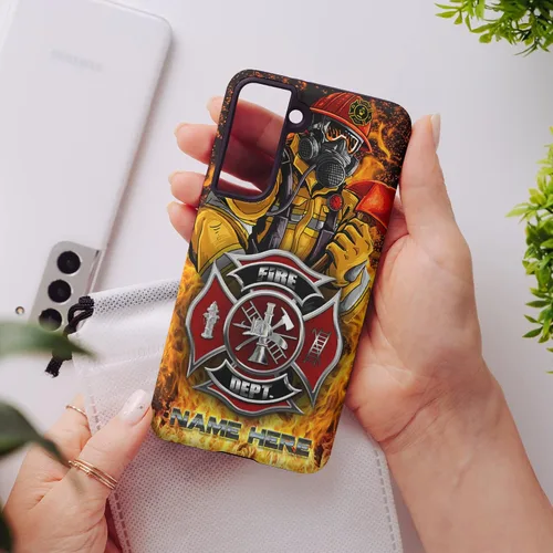 Vista 61 de Funda de teléfono personalizada con bandera estadounidense de madera, diseño de bombero de línea roja, diseño de bombero, regalo personalizado
