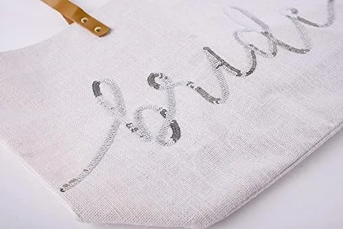 Vista 3 de Mud Pie Bolso tote de novia con lentejuelas plateadas, Blanco con novia plateada, Bolso tote