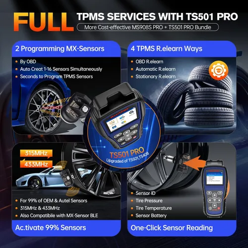 Vista 5 de Escáner Autel MaxiSYS MS908S PRO II 2026, con herramienta de reaprendizaje TS501 PRO TPMS de $219, escaneo de diagnóstico bidireccional como Ultra