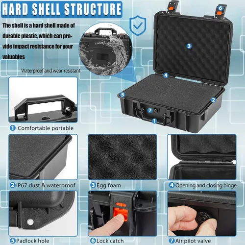 Vista 8 de Estuche rígido de transporte de 16 pulgadas, caja de almacenamiento a prueba de golpes con espuma personalizable, caja de herramientas protectora