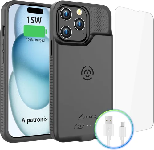 Vista 10 de Alpatronix Funda de batería para iPhone 15 Pro y 15, funda protectora de cargador extendida resistente y portátil, carga rápida de 15 W, funda