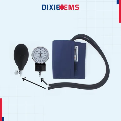 Vista 4 de Dixie EMS Juego de esfigmomanómetro aneroide de lujo para bebés con brazalete infantil, funda de transporte y herramienta de calibración sin látex