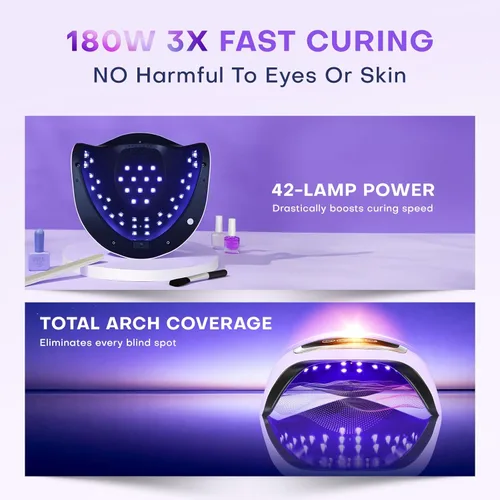 Vista 5 de Gugusure Lámpara de uñas LED UV, secador de uñas mejorado de 180 W para esmalte de gel con pantalla LCD, sensor automático y 4 ajustes