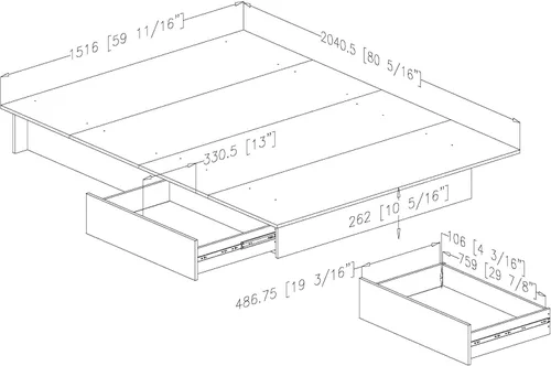 Vista 2 de Cama con plataforma de almacenamiento de muebles South Shore, colección Step One., Madera, Blanco
