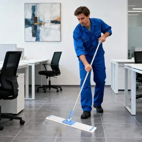 Vista 2 de CQT Sistema de Limpieza de Trapeador de Piso de Microfibra Plana Comercial de 24 Pulgadas Húmedo Seco y Polvo para Madera Dura con 4 Almohadillas