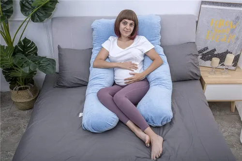 Vista 5 de Moon Pine - Almohada de embarazo, almohada de cuerpo completo en forma de U para apoyo de la maternidad, almohada de dormir con funda para mujeres