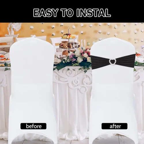 Vista 4 de Paquete de 30 cintas elásticas Howhic de elastano para sillas con lazos, banda de cubierta de silla con hebilla deslizante, lazos elásticos