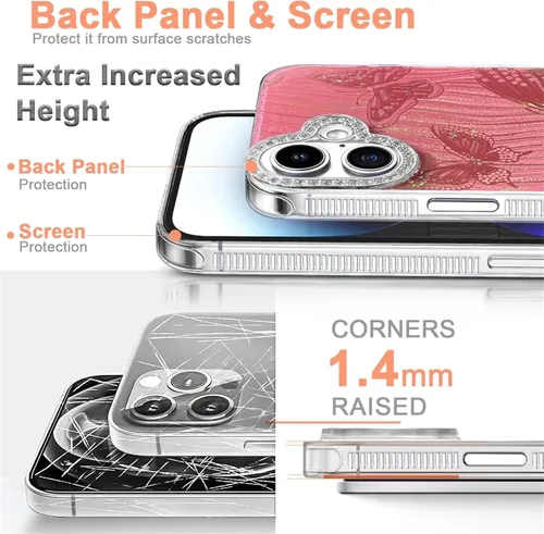 Vista 456 de I-MGAE-IN-AR - Funda diseñada para iPhone 12 y 12 Pro, diseño de mariposa plateada brillante, funda protectora de poliuretano termoplástico, suave