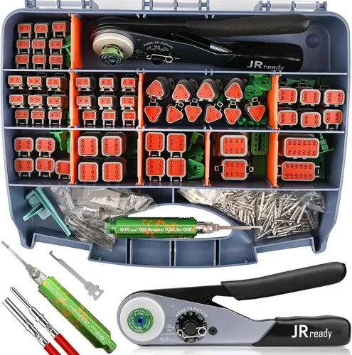 Vista 10 de Kit de conectores Deutsch JRready DW5011 - Conectores DT de 2, 3, 4, 6 pines, tamaño 16# contactos sólidos 16-20 AWG, herramienta de crimpado