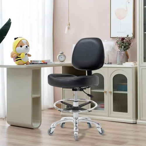 Vista 8 de Ainilaily Silla de dibujo alta para escritorio de pie, taburete de tienda con respaldo, taburete de dibujo esteticista con ruedas, silla de altura