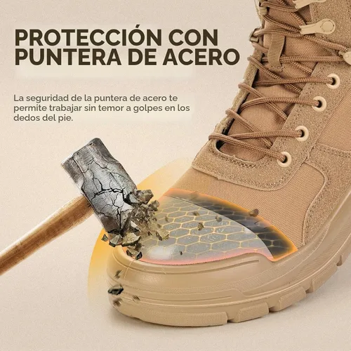 Vista 3 de ANGRYRAM Botas de trabajo para hombres con punta de acero, botas militares tácticas, cómodas, ligeras, antideslizantes, botas de senderismo