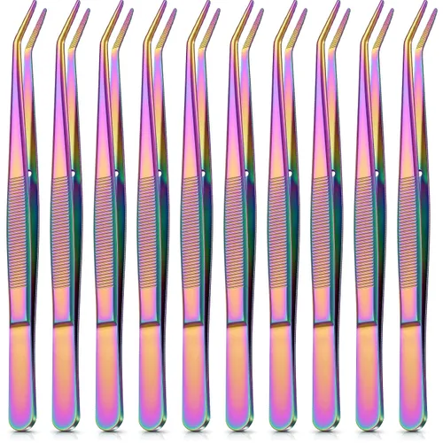 Vista 17 de Honoson 4 pinzas de acero inoxidable para manualidades con punta dentada curvada, pinzas multiusos para máquina de coser, pinzas a granel (plateado)