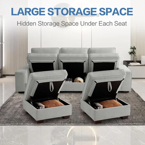 Vista 3 de TEKAMON Sofá modular de 100 pulgadas con almacenamiento de asientos, sofá en forma de U con otomanas móviles, sofá de tela de felpilla para sala