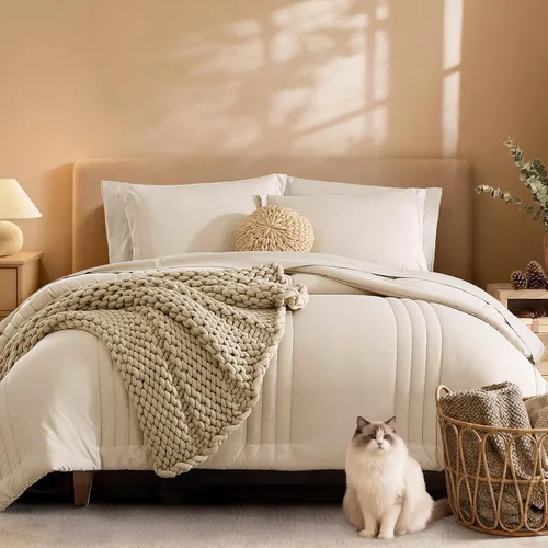 Vista 14 de Monbix Juego de ropa de cama tamaño Twin XL - Juego de 5 piezas extra largo para dormitorio, diseño acolchado, cama en una bolsa Twin XL