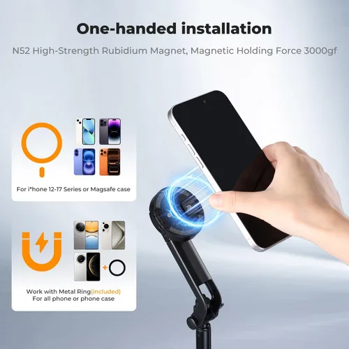 Vista 2 de K&F CONCEPT Popod - Trípode para teléfono de 183 cm, clip 3 en 1 y palo magnético para selfie con control remoto, soporte de trípode automático