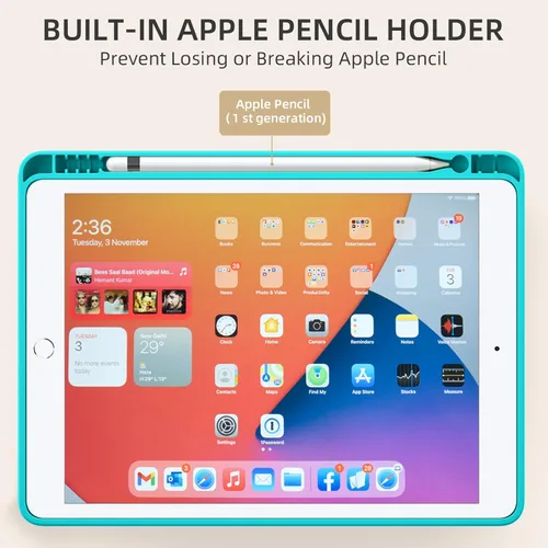 Vista 50 de Akkerds - Funda Compatible con iPad de 10.2 Pulgadas 2021/2020/2019, para iPad de 9ª/8ª/7ª Generación con Soporte para Lápiz, Funda Protectora