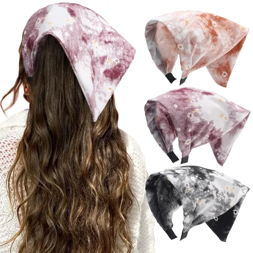Vista 8 de HAIMEIKANG Pañuelo floral para el cabello para mujer, bandanas bohemias para mujer, pañuelo triangular, bandas para el cabello de color sólido