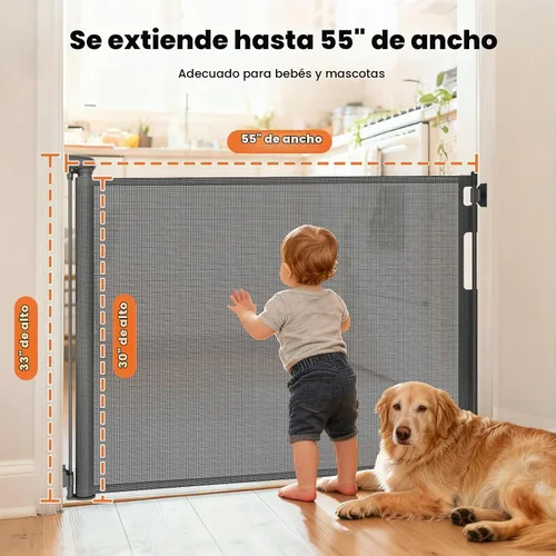 Vista 3 de Puertas retráctiles para bebés para puertas, puerta de malla para perros para escaleras, puerta para mascotas interior, se extiende a 55" de ancho